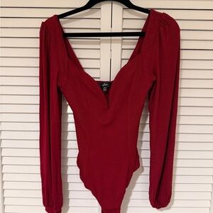 Lulu's Deep Red Long Sleeve Bodysuit